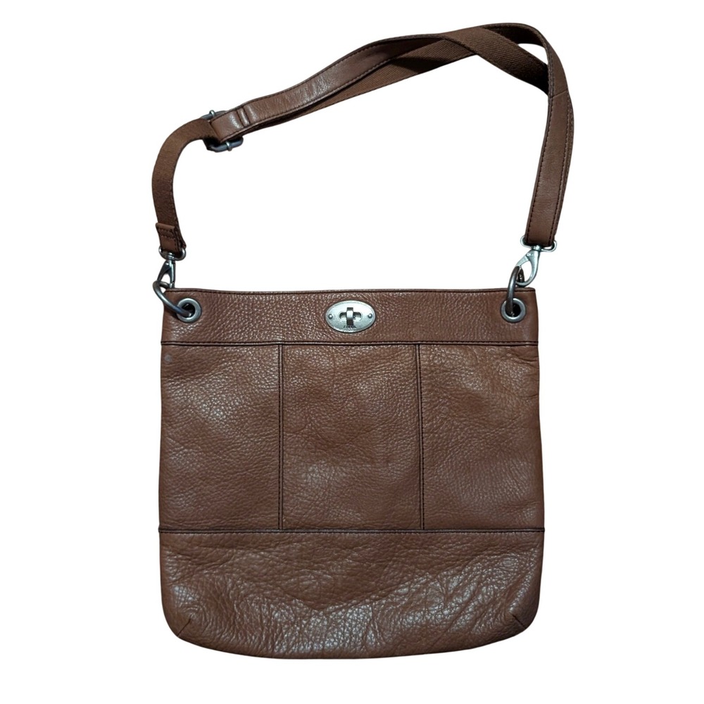 Fossil Brown Pebbled Leather Crossbody Bag Turn Lock Messenger ZB5074